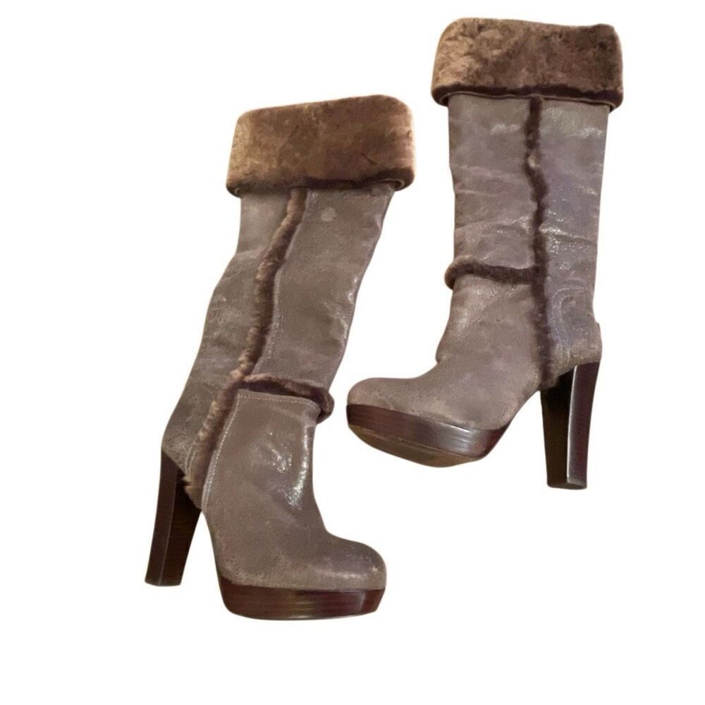 Tory Burch Shearling Tall Heeled Boot Size 7 - Picture 15 of 16